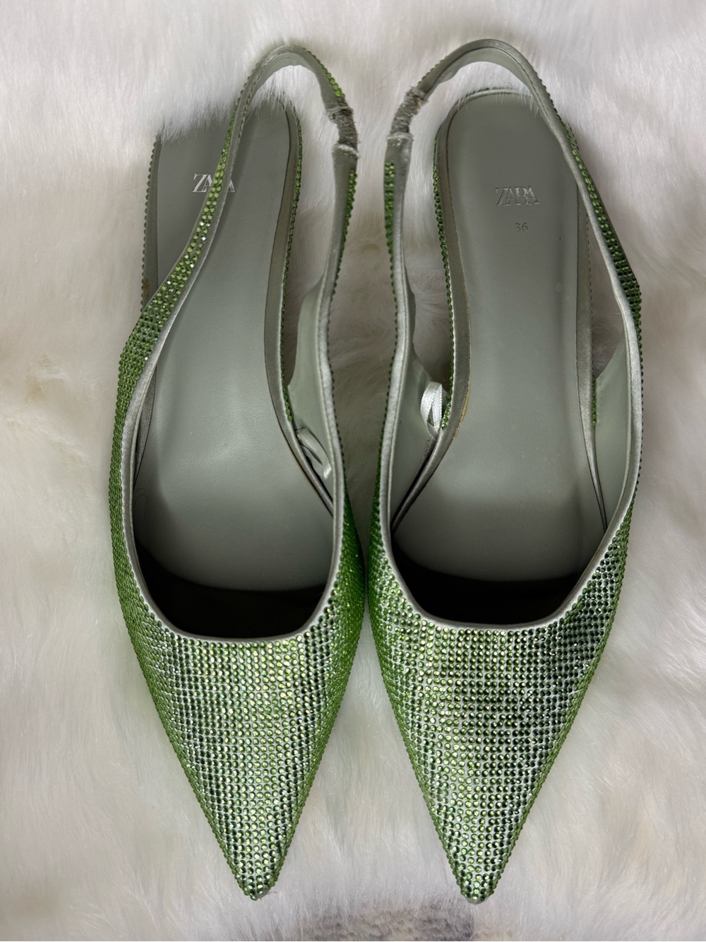 Zara Green Pointed Slingback Heels